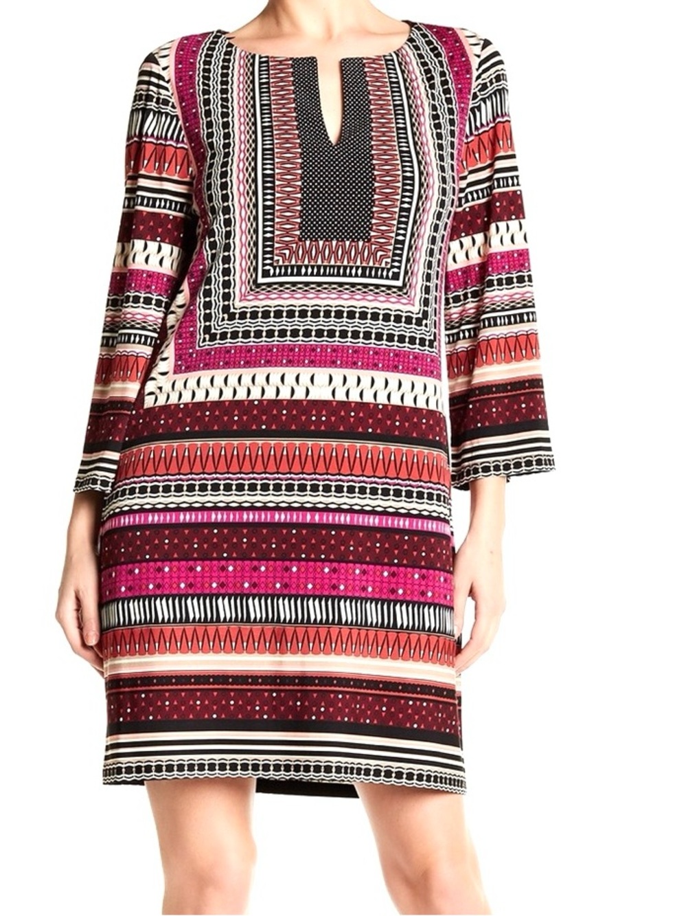 Patterned Shift Dress in Pink and Red and Black